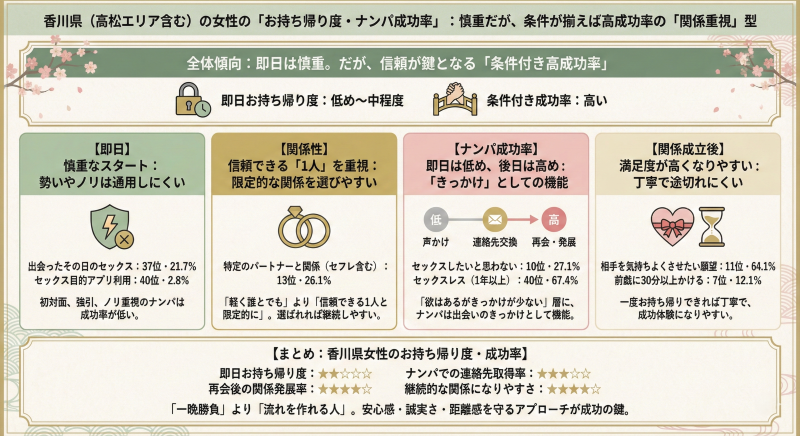 香川女性のナンパ成功率・お持ち帰り度