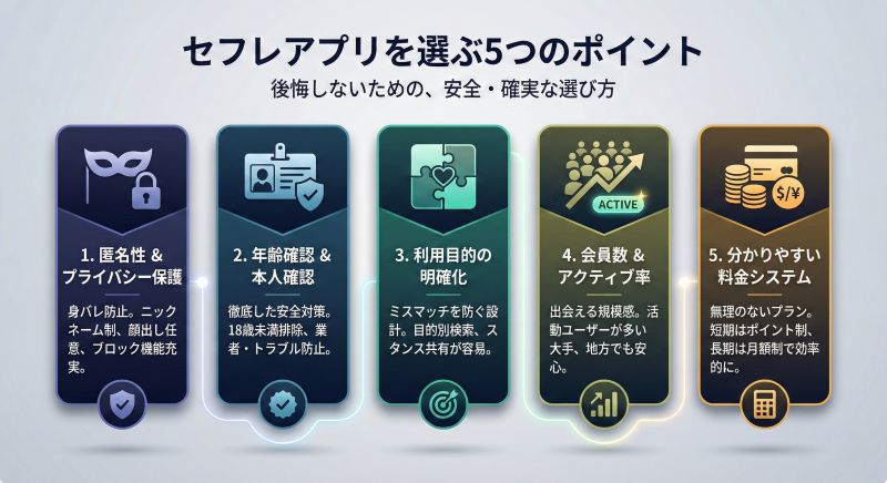 セフレ探しアプリを選ぶ5つのポイント